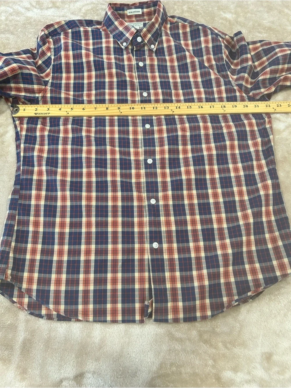 J.Crew Shirt Men slim untuck sz  LG Plaid Organic Cotton Preppy Casual red blue
